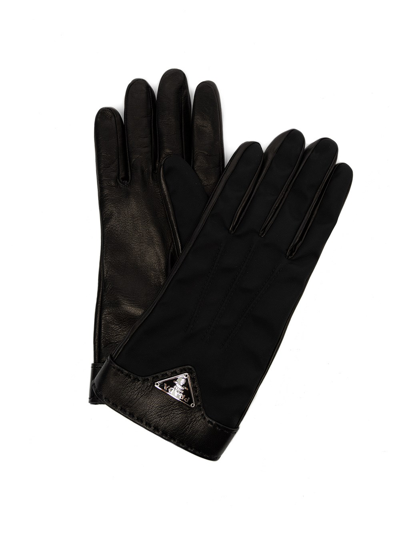 Prada Gloves In Leather And Re-nylon In Black  