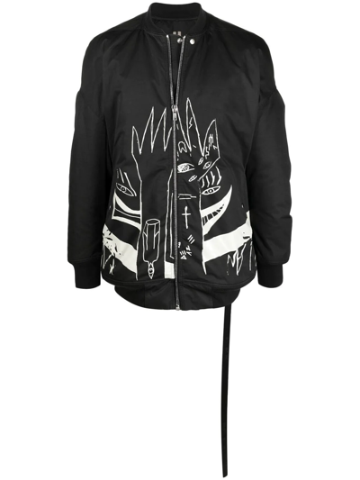 Rick Owens Jumbo Flight Graphic-print Bomber Jacket In Black 