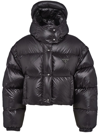 Prada Womens Black Logo-plaque Padded Cropped Shell-down Jacket In Black
