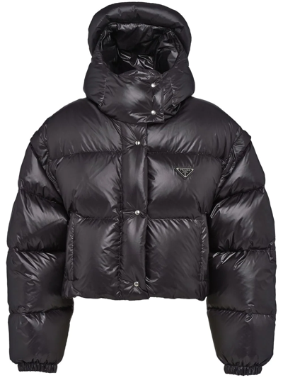 Prada Re-nylon Detachable-sleeve Padded Jacket In Black