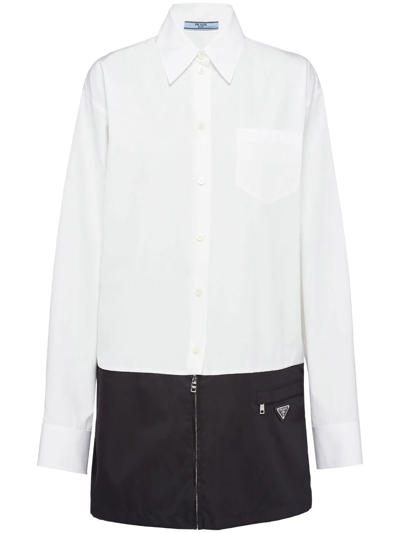 Prada Two-tone Panelled Shirtdress In White