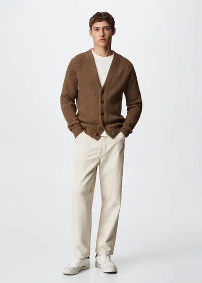 Mango Man Flecked Cotton-blend Cardigan Beige ModeSens