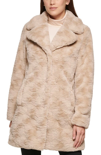 Kenneth Cole New York Notch Collar Faux Fur Coat In Champagne