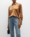 Frame The Standard Silk Button-front Shirt In Camel