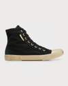 Balenciaga Men's Paris High-top Distressed Canvas Sneakers In Black/white