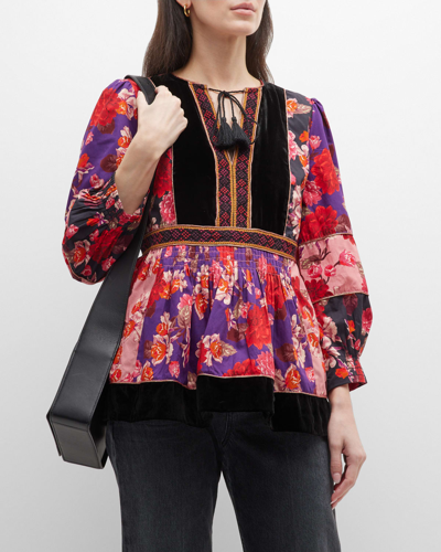 Johnny Was Kimmy Smocked Floral-print Peasant Top In Multi