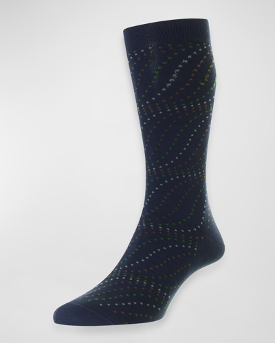 Pantherella Men's Sumac Swirl Dots Socks In Steel Blue