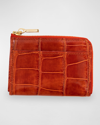 Abas Men's Glazed Alligator Leather Zip Card Case In Orange