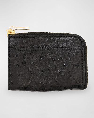 Abas Men's Ostrich Leather Zip Card Case In Black