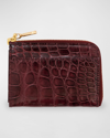 Abas Men's Glazed Alligator Leather Zip Card Case In Bordeaux