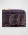 Abas Men's Glazed Alligator Leather Zip Card Case In Plum