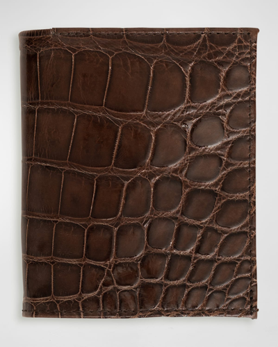 Abas Men's Glazed Alligator Leather Bifold Wallet In Deep Brown