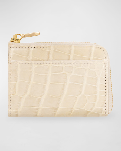 Abas Men's Glazed Alligator Leather Zip Card Case In Ivory