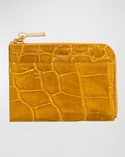 Abas Men's Glazed Alligator Leather Zip Card Case In Sunrise