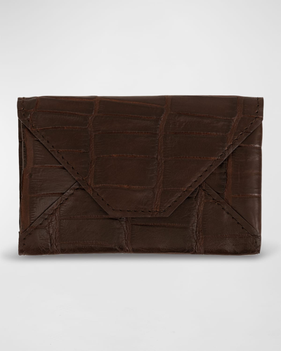 Abas Men's Matte Alligator Leather Envelope Card Case In Brown