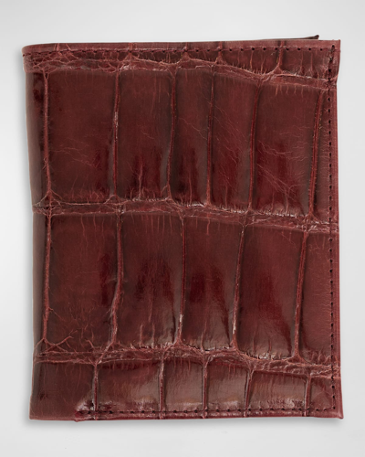 Abas Men's Glazed Alligator Compact Wallet; Monogram Available In Bordeaux
