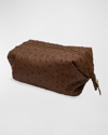 Abas Men's Ostrich Leather Zip Toiletry Kit In Brown