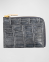 Abas Men's Glazed Alligator Leather Zip Card Case In Misty Grey