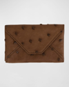 Abas Men's Ostrich Leather Envelope Card Case In Brown