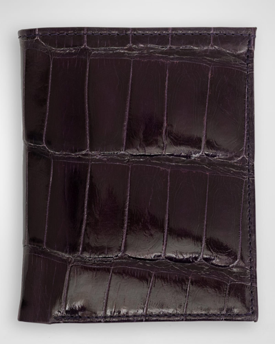 Abas Men's Glazed Alligator Compact Wallet; Monogram Available In Plum