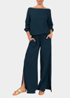 Everyday Ritual Riley Slit Wide-leg Cotton Gauze Pants In Slate