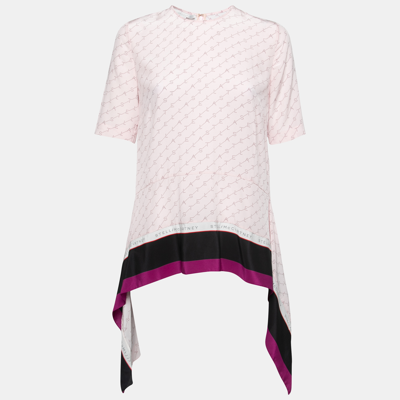 Pre-owned Stella Mccartney Pink Logo Print Silk Asymmetric Tiered Top S
