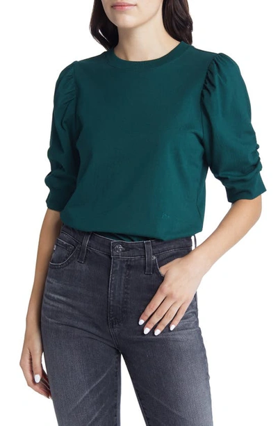 Frame Frankie Puff Sleeve Cotton Blouse In Pine