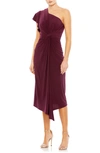 Mac Duggal One-shoulder Jersey Midi Dress In Plum