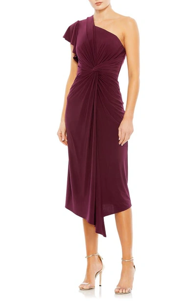 Mac Duggal One-shoulder Jersey Midi Dress In Plum