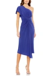 Mac Duggal One-shoulder Jersey Midi Dress In Royal Blue