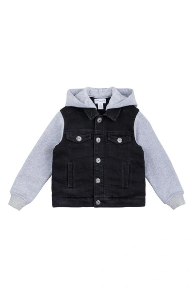 Miles Baby Kids' Mixed Media Hooded Jacket In 956 Black Denim