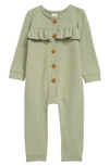 Nordstrom Kids'  Cozy Ruffle Romper In Green Seagrass