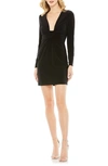 Mac Duggal Long Sleeve Front Knot Jersey Mini Dress In Black