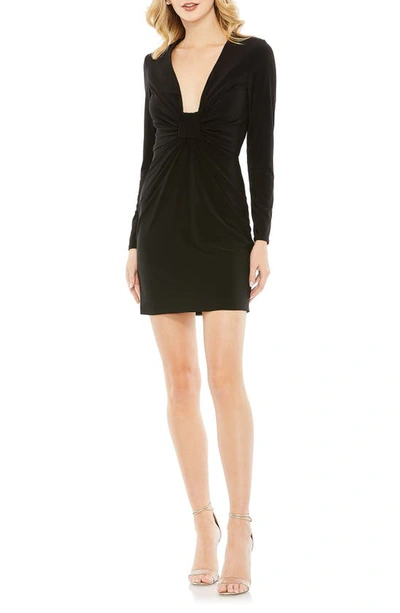 Ieena For Mac Duggal Front Knot Long Sleeve Jersey Minidress In Black