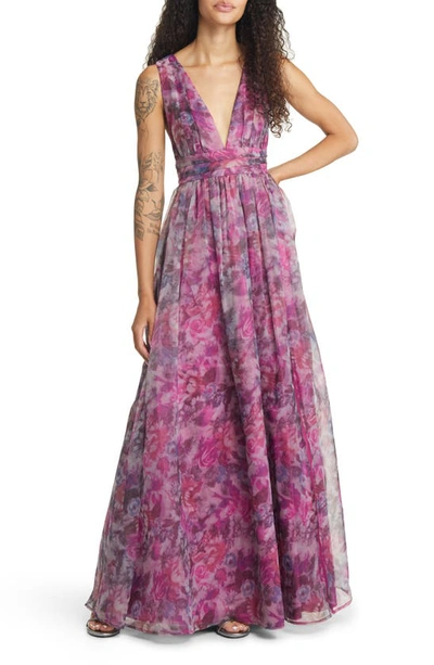 Lulus Garden Romance Floral Organza Gown In Magenta | ModeSens