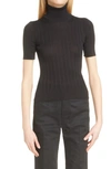 Saint Laurent Rib Short-sleeve Silk Turtleneck Sweater In Noir