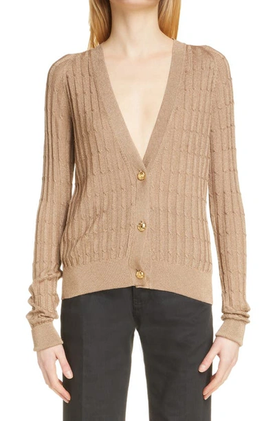 Saint Laurent Fitted Cable Stitch Cardigan In Dore