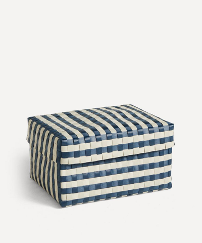 Hay Maxim Stripe Medium Recycled-plastic Lidded Box 24cm X 33.5cm In Blue/sand
