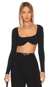 Susana Monaco Reverse Sweetheart Long-sleeve Crop Top In Black