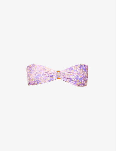 HOUSE OF CB HOUSE OF CB WOMEN'S VIOLET FLORAL MEDEA BANDEAU STRETCH-WOVEN BIKINI TOP,59997185