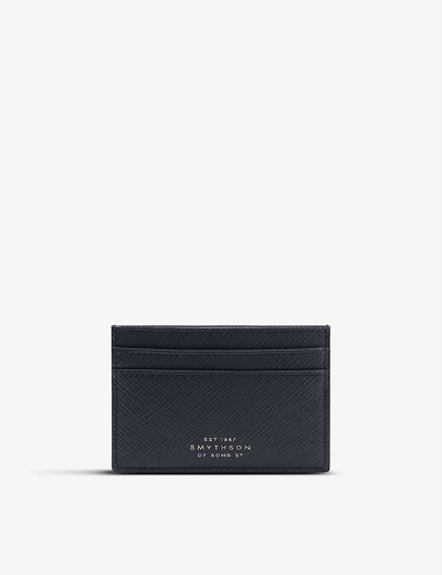 Smythson Panama Croc-embossed Leather Cardholder In Navy