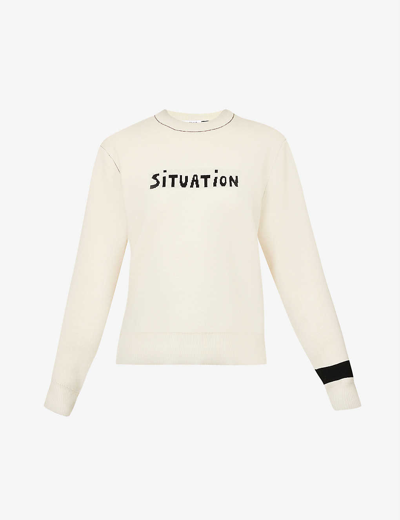 Bella Freud Situation Text-print Wool And Cotton-blend Jumper In Cream & Black