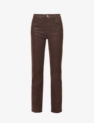 Frame Le Sylvie Tapered Mid-rise Stretch-denim Jeans In Dark Chocolate