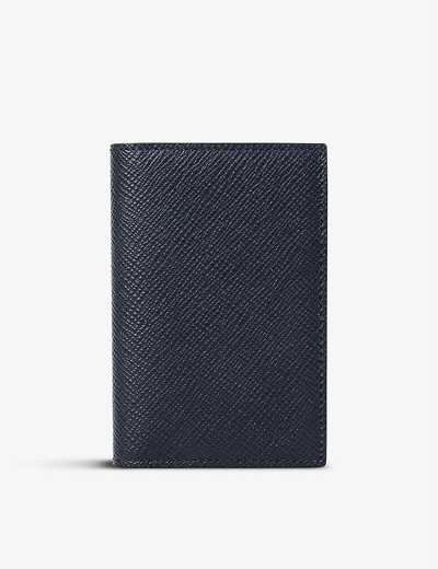 Smythson Panama Six-card Slot Folded Leather Card Holder In Navy