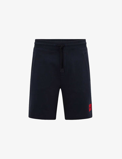 Hugo Logo-patch Relaxed-fit Cotton-jersey Shorts In Dark Blue