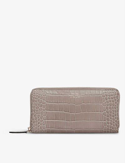 Smythson Mara Branded Large Leather Purse In Taupe