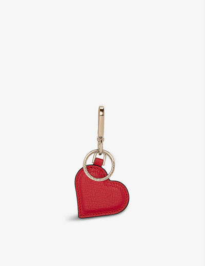 Smythson Panama Heart Crossgrain Leather Keyring In Scarlet Red