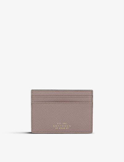 Smythson Panama Cross-grain Leather Cardholder In Taupe Brown