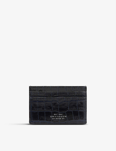 Smythson Mara Croc-embossed Leather Cardholder In Navy