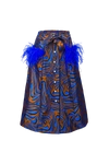 ANDREEVA BLUE PRINTED SKIRT WITH FEATHERS